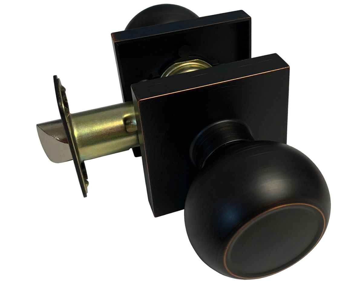 Dark Oil Rubbed Bronze Square Plate Passage Round Knobs – Style: 5765-6085-DBR