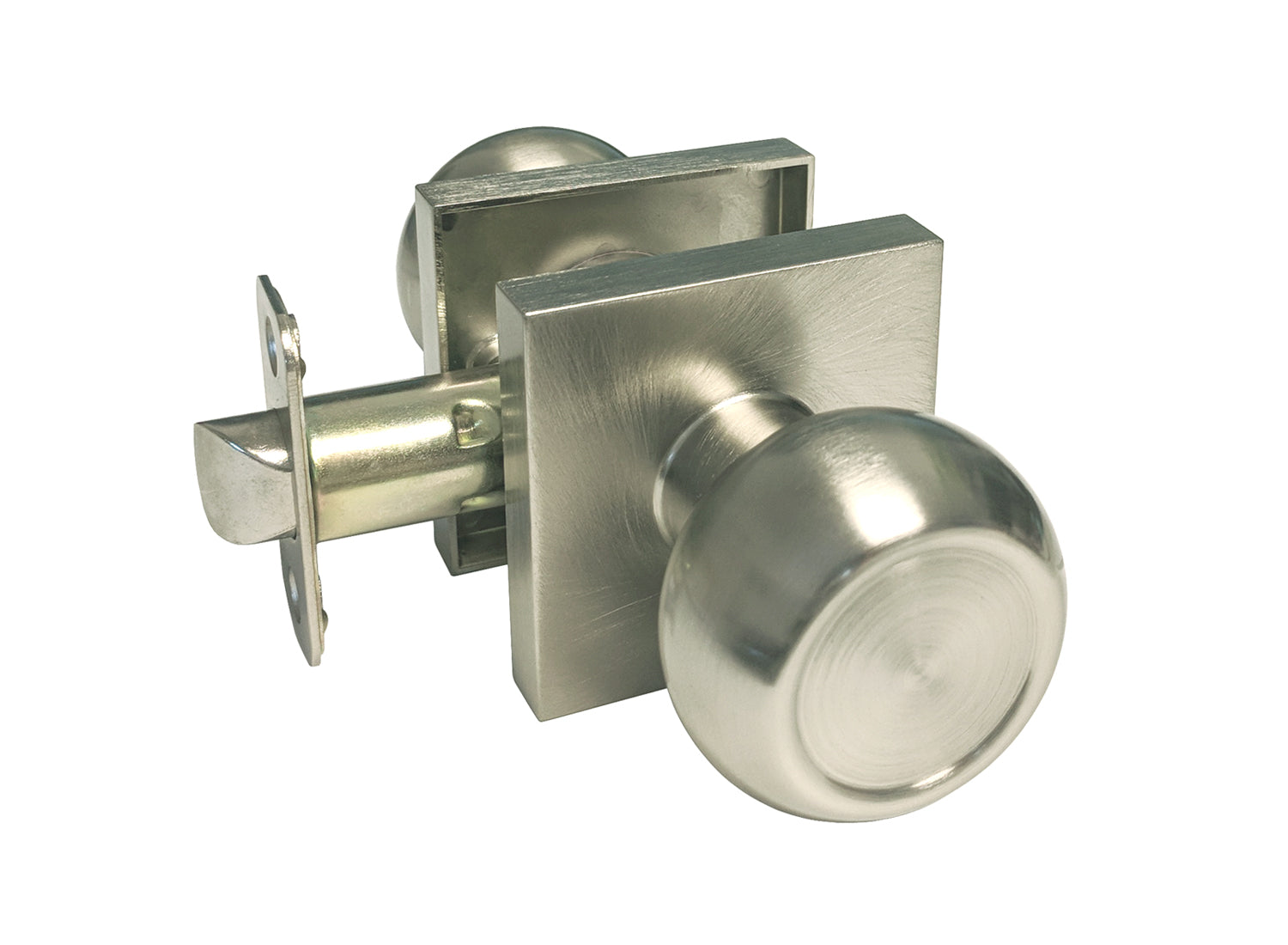Satin Nickel Square Plate Passage Round Knobs – Style: 5765-6085-DC