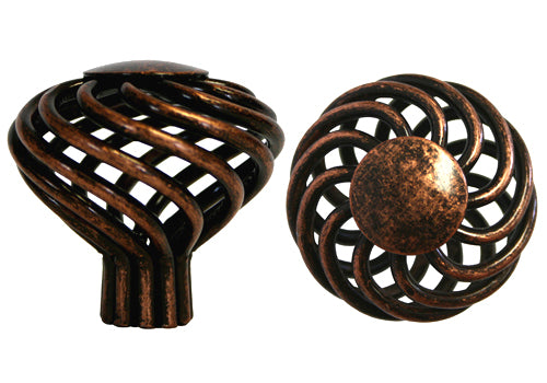 Antique Copper Machined Birdcage 1 3/8″ 35mm Cabinet Knob 1318-35