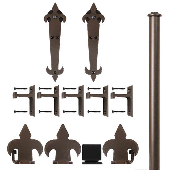 Quiet Glide Hammered Rolling Door Fleur-De-Lis Hardware Kit