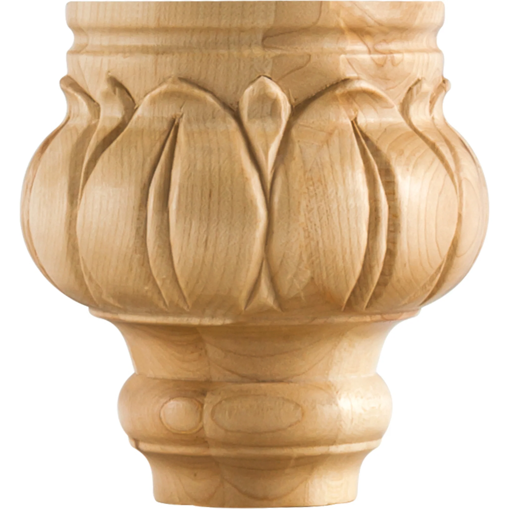 Hardware Resources Carved Leaf Bun Foot Rubberwood 4-1/4″ Length