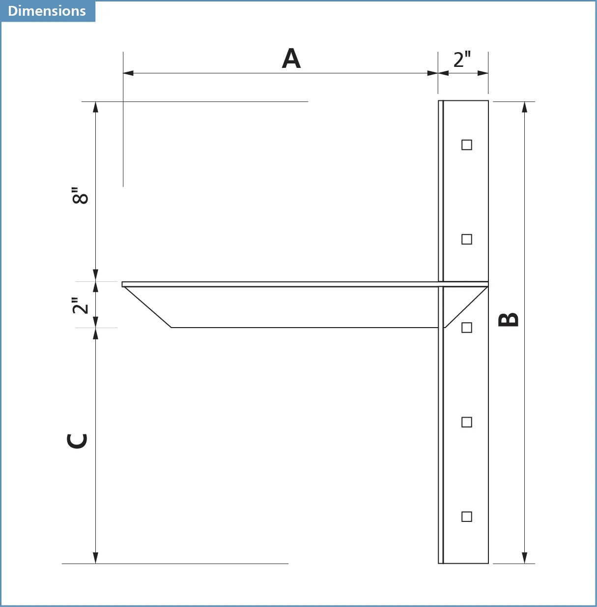 Extended Concealed Bracket Square Mounting Holes, 24″