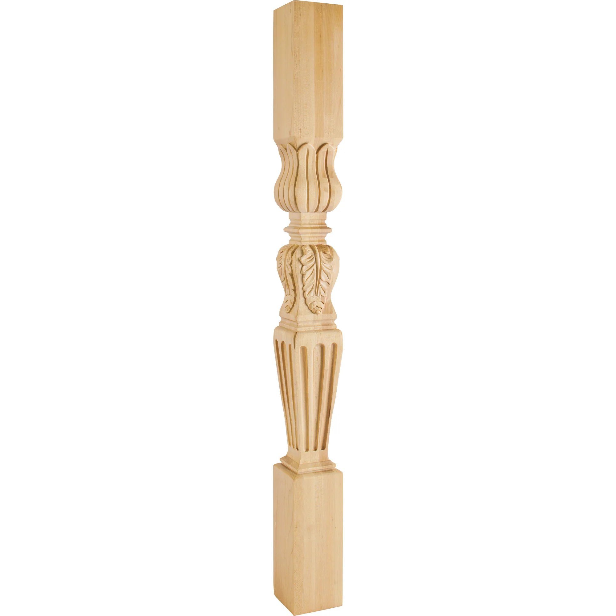 Hardware Resources Fluted Square Acanthus Post Rubberwood 42″ Length 3-3/4″ Width