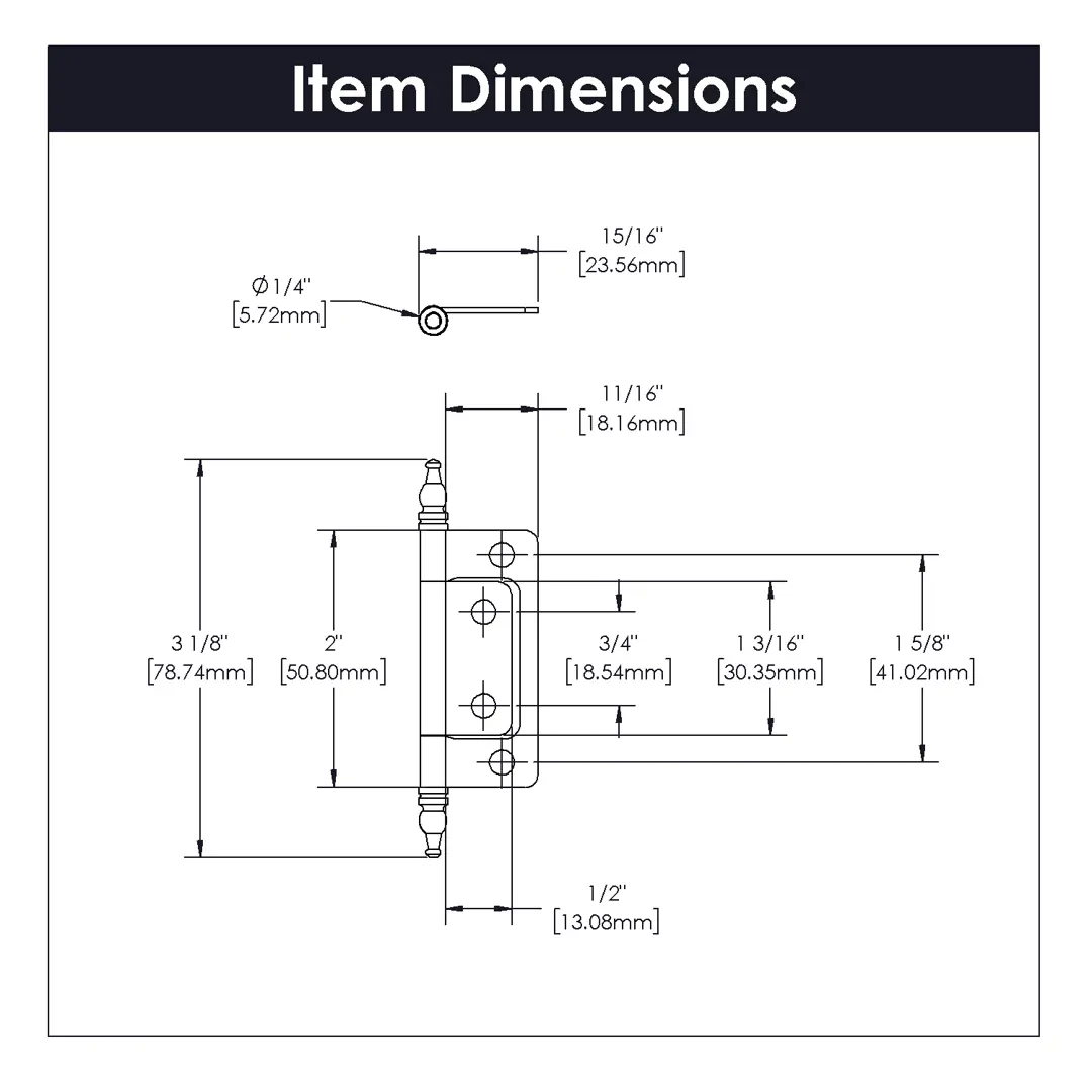 Hickory Hardware Self Mortise Free Swinging Hinge 3-1/8" x 1-7/16"