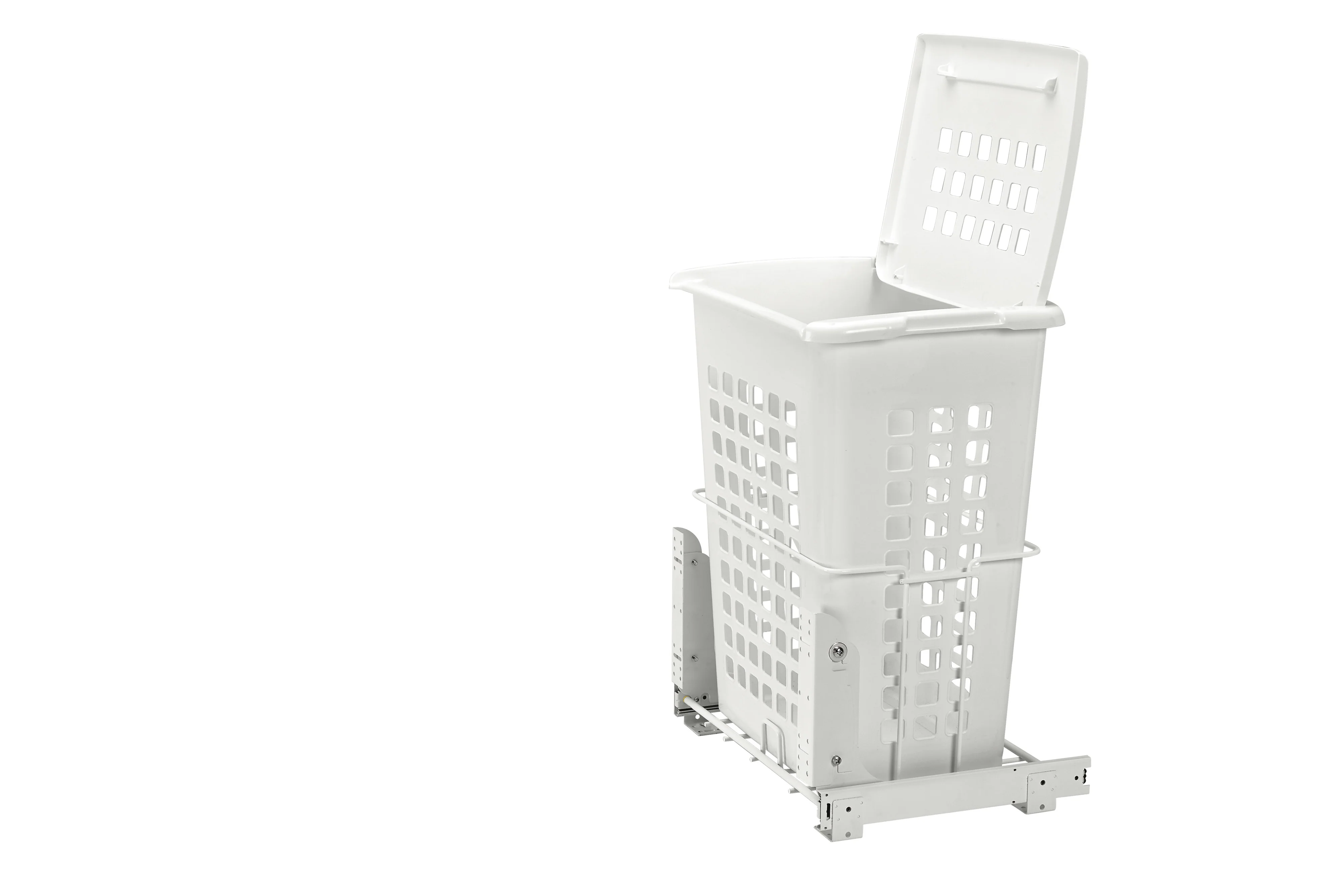 14″ Deep White Polymer 1.7 Bu Pullout Door Mount Hamper With Lid And Full-Extension Slides
