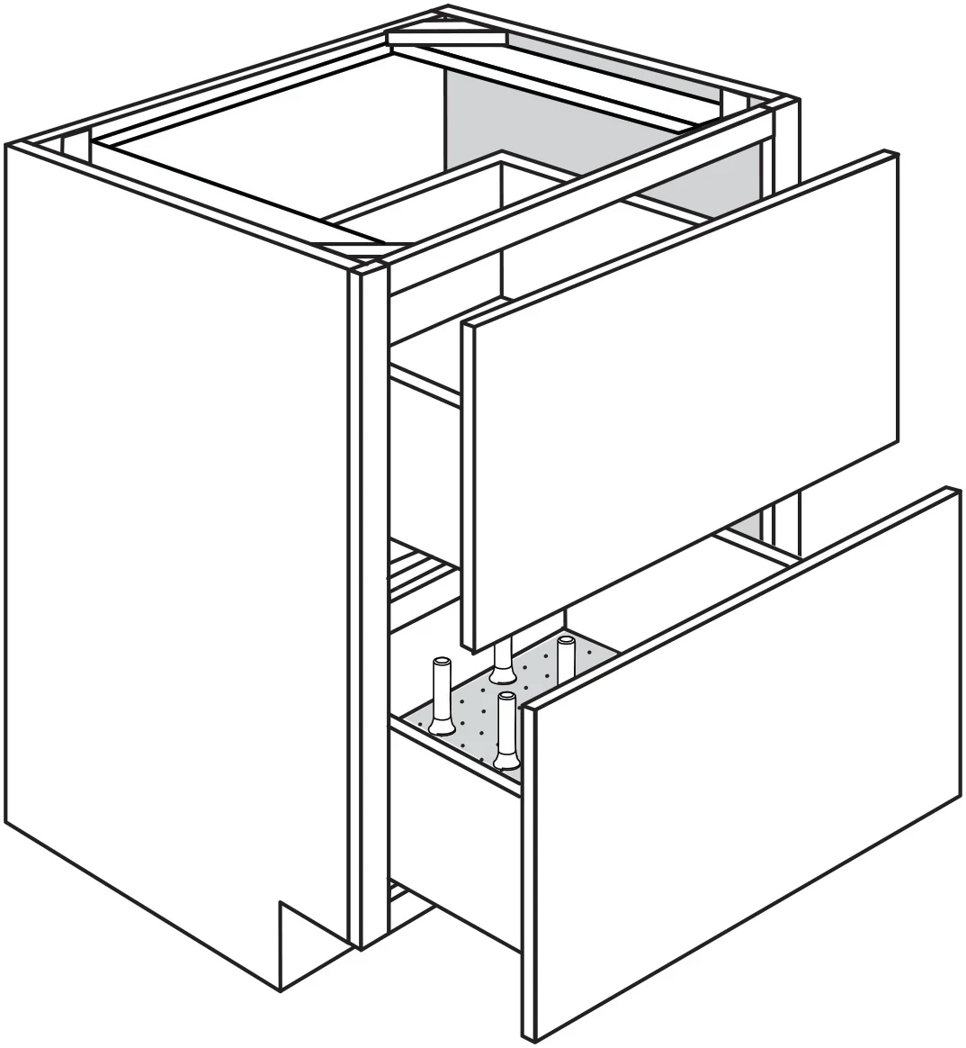 Base 2 Drawer w/ Peg System Dishware Organizer 30 W X 34-1/2 H X 24 D – Essex Oak by JSI