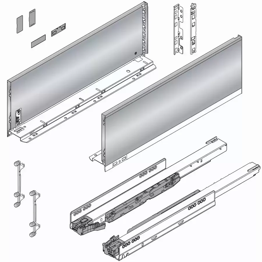 Blum Legrabox 770M Series Height 90.5mm Drawer Profile Orion Gray Set 20″ Length, Multiples of 6