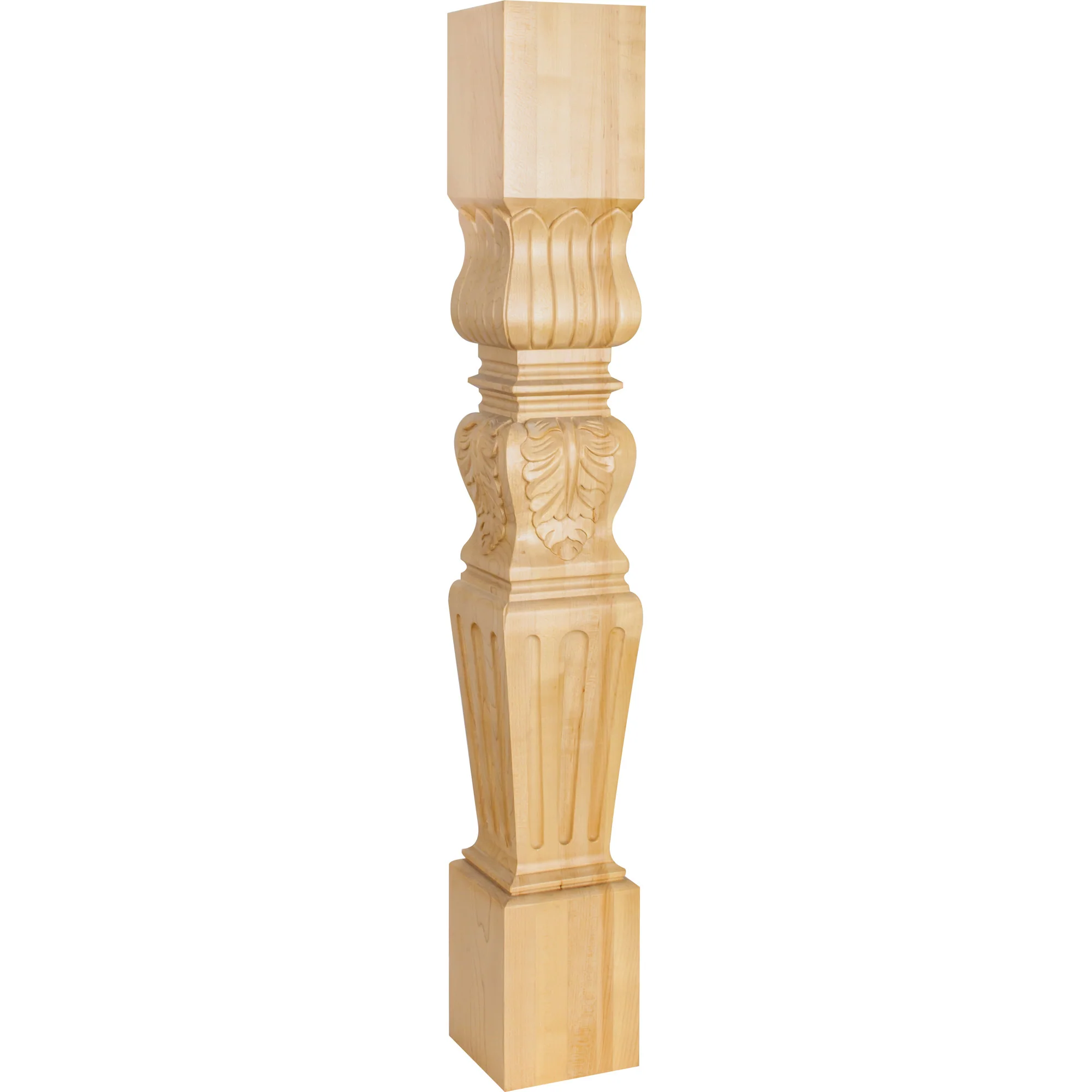 Hardware Resources Fluted Square Acanthus Post Rubberwood 35-1/2″ Length 5″ Width