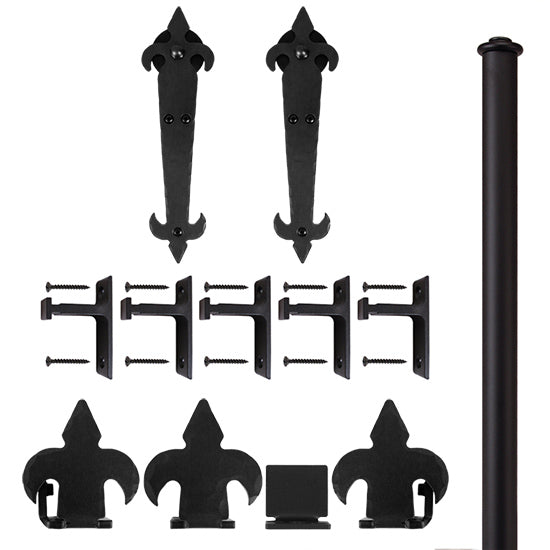 Quiet Glide Hammered Rolling Door Fleur-De-Lis Hardware Kit
