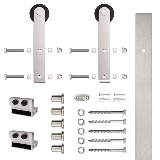 Stainless Steel Collection Flat Track Stick Strap Rolling Door Hardware Kit