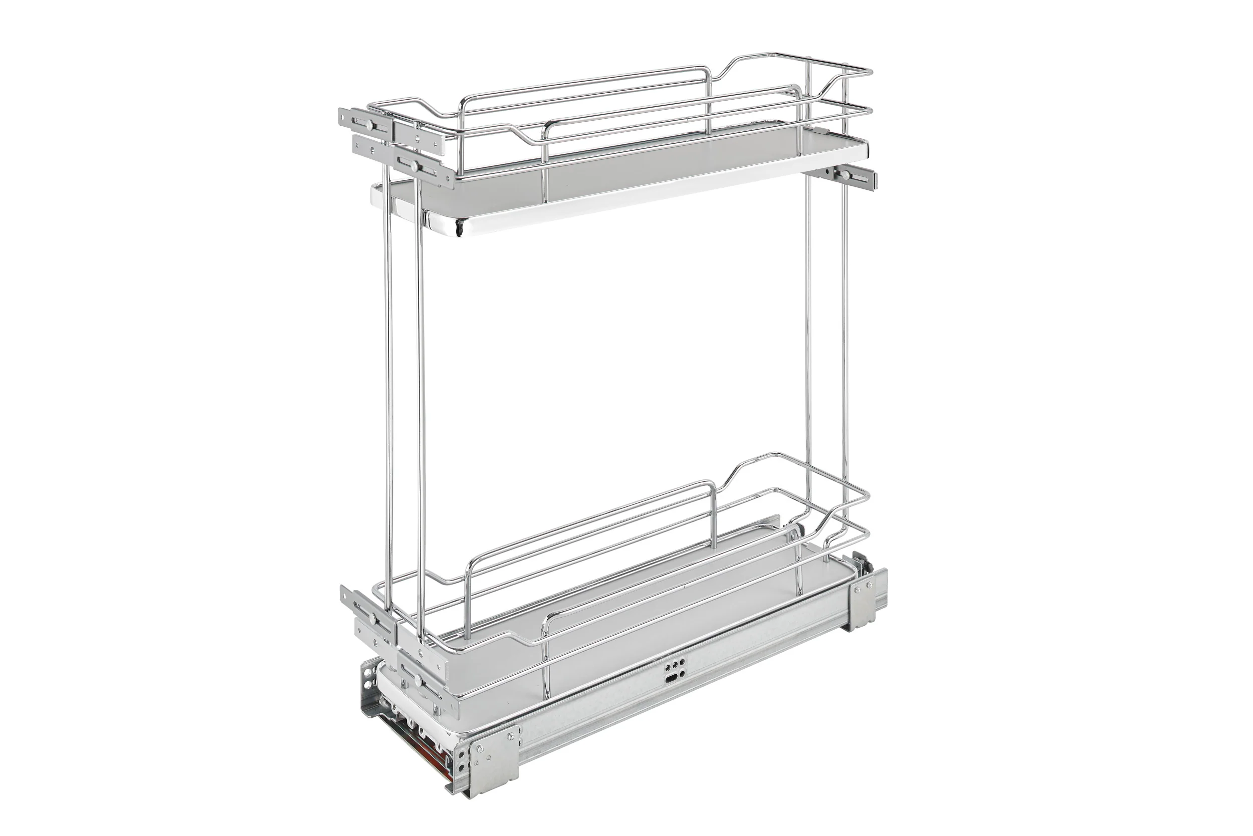 Rev-a-shelf Gray Solid Bottom Chrome Wire Two-Tier Contemporary Base Cabinet Pullout W/