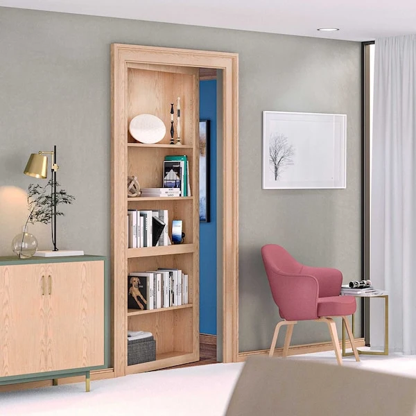 Red Oak 32" Invisidoor Book Case In-Swing Left Hand Mounting With Secret Book Latch
