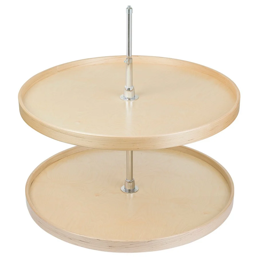 2 Tier 32 Inch Full Round Shelves With Pole Hardware Solid Wood, Maple, Steam-Bent Rim