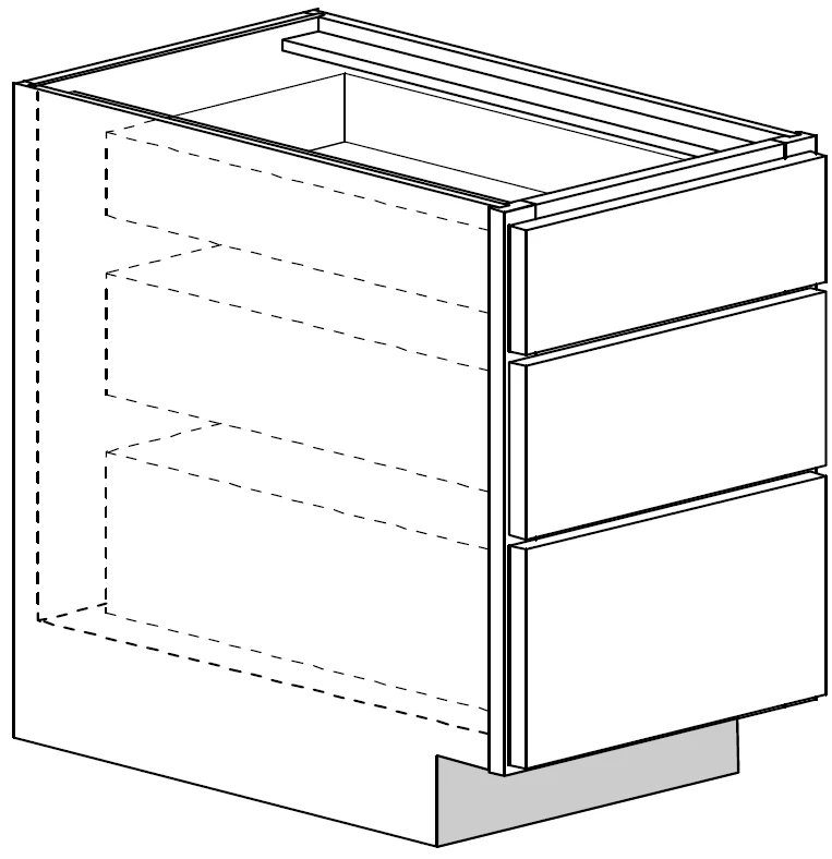 3 Drawer Base 12 W X 32-1/2 H X 24 D (4-1/2 inch toe) – Rustic Denali Stain by Legend