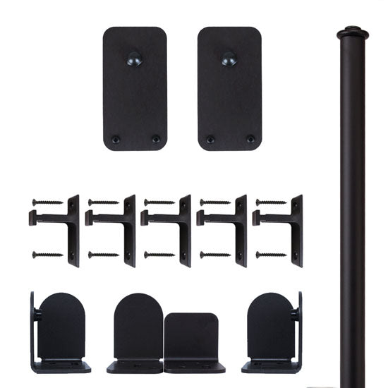 Quiet Glide Rolling Door Basic Rectangle Hardware Kit, Short Bracket, 6 Foot Rail, Black