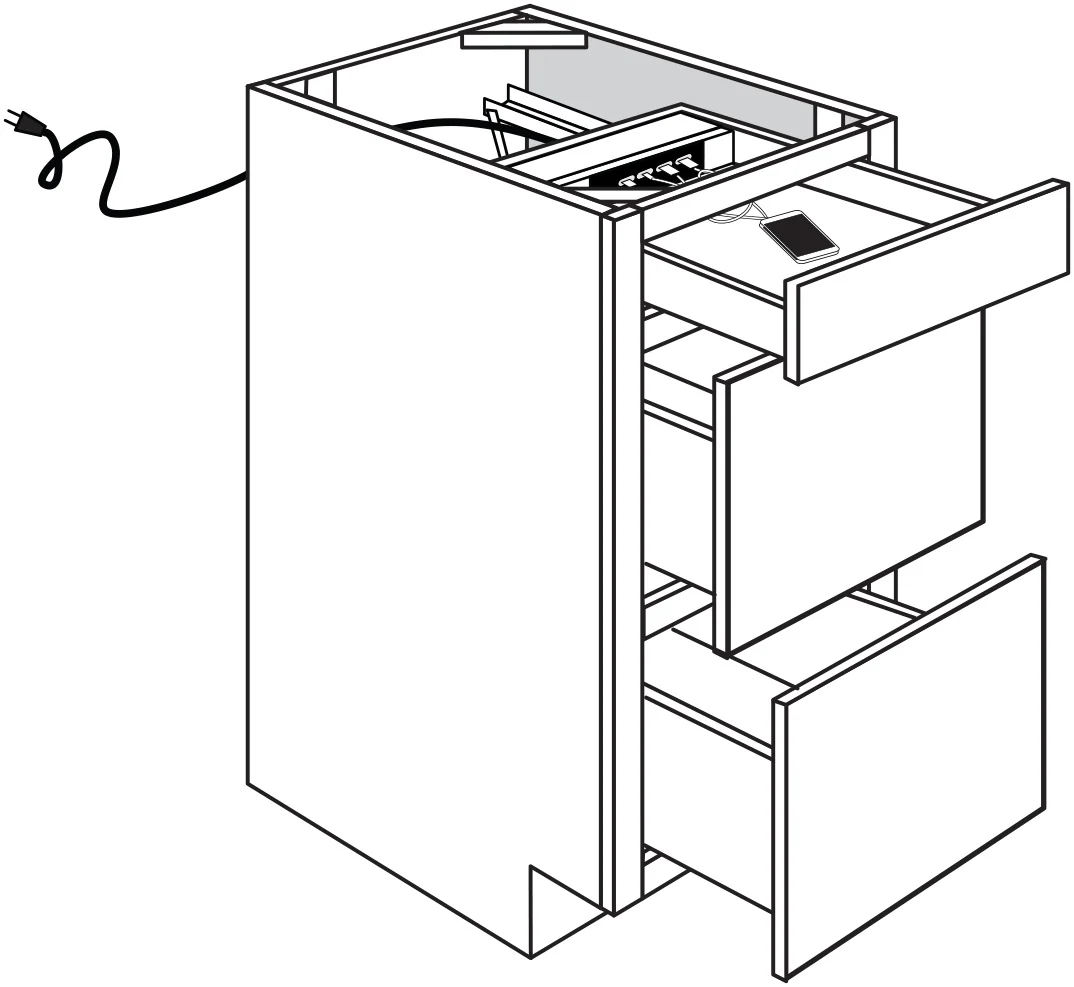 Base 3 Drawer w/ Charging Drawer 18 W X 34-1/2 H X 24 D – Essex Oak by JSI