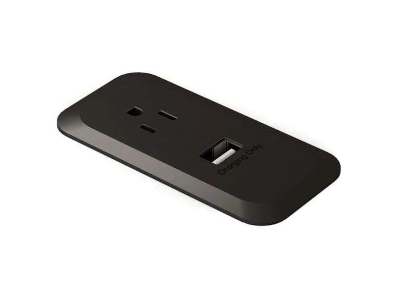 Harness Surface Mount With One Outlet and One USB Port, Black