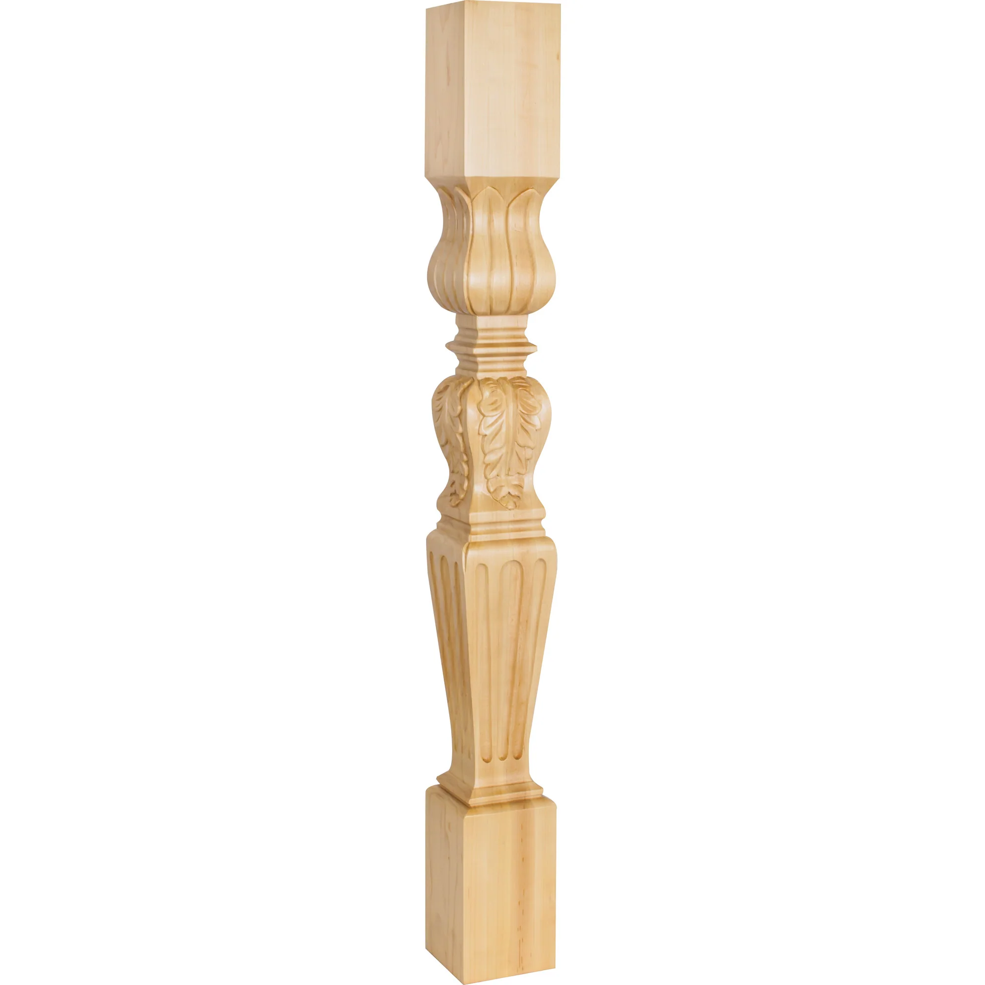Hardware Resources Fluted Square Acanthus Post Hard Maple 35-1/2″ Length 3-3/4″ Width