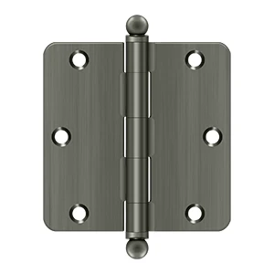 Deltana 3-1/2” x 3-1/2” Hinge With Ball Tips, Thickness .085” Antique Nickel 1/4″ Radius