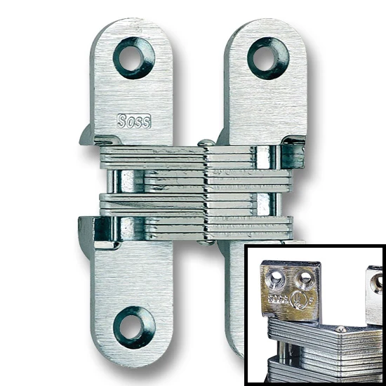SOSS Hinge 208, 1″ Minimum Thickness, Bright Nickel