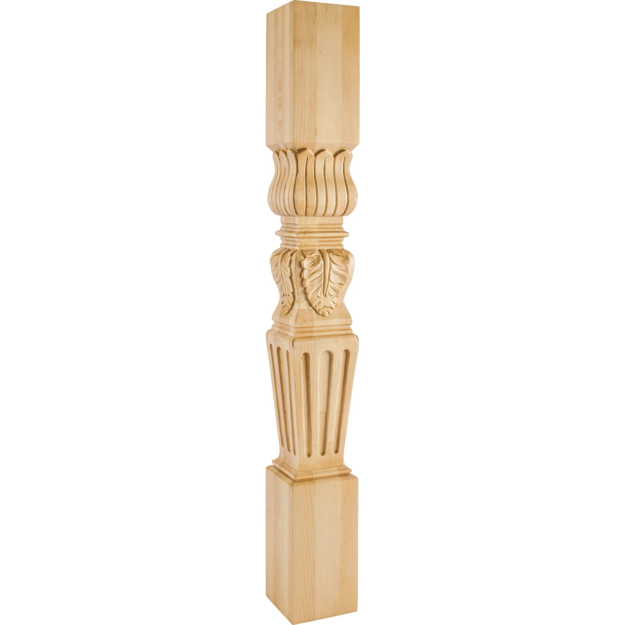 Hardware Resources Fluted Square Acanthus Post Rubberwood 42″ Length 5″ Width