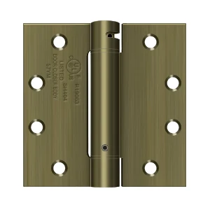 Deltana 4-1/2″ x 4-1/2″ Spring Hinge Square Corners UL Listed, Antique Brass