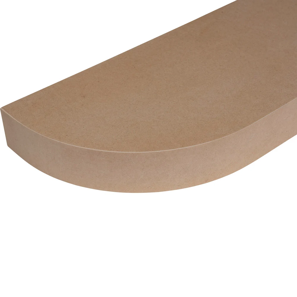 36" L x 2.5" T x 10" D Curved Floating Shelf, 8.5" Radius, 1 Corner, Paint Grade