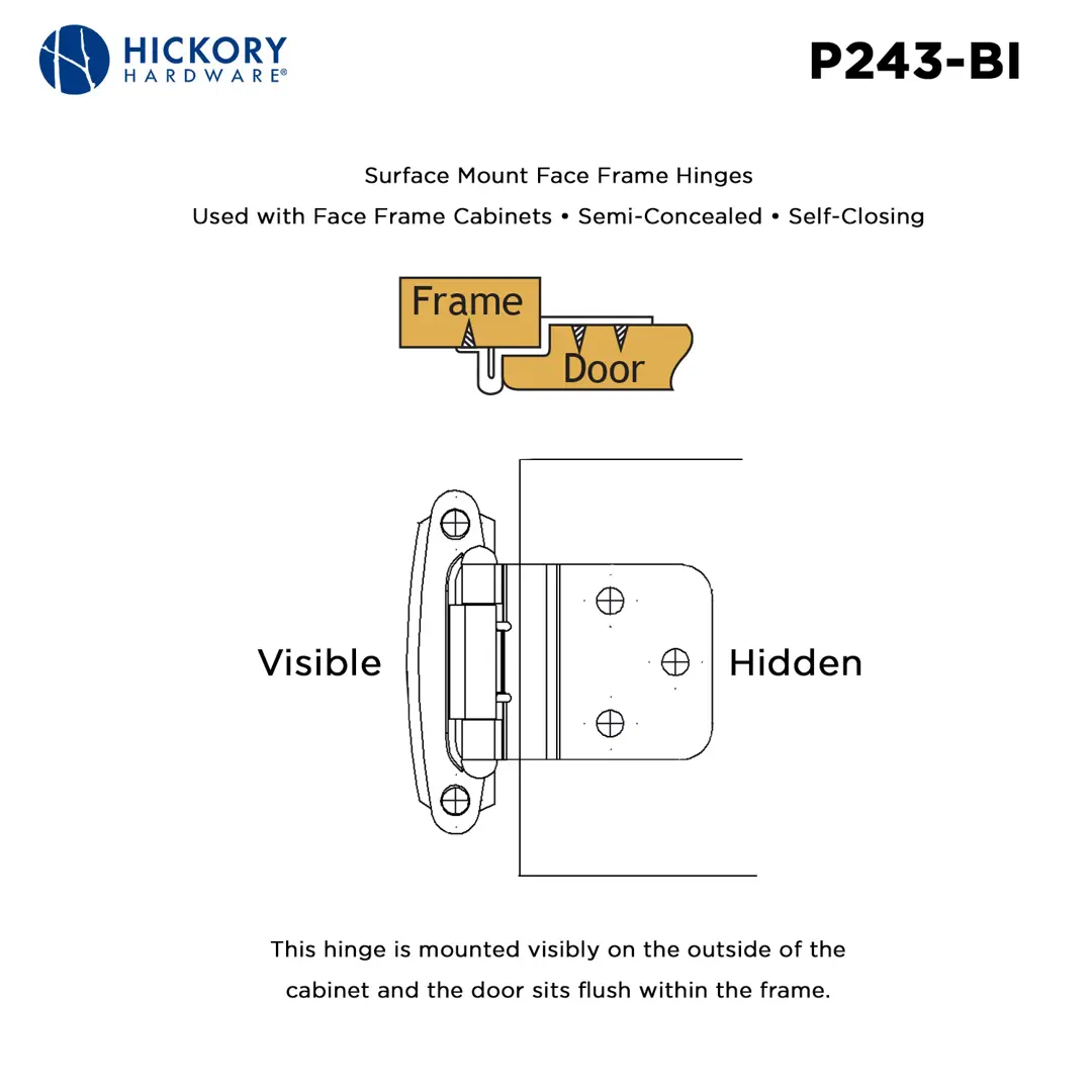 Hickory Hardware Surface Mount Self-Closing Hinge 2-5/8" x 2-3/8"
