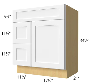 Vanity Sink w/Drawers on left 30 W X 34-1/2 H X 21 D – Luna Oak by Fabuwood
