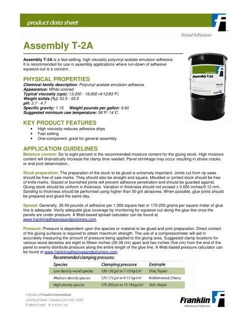 Franklin Assembly T-2A, High Viscosity PVA, 5 Gallon