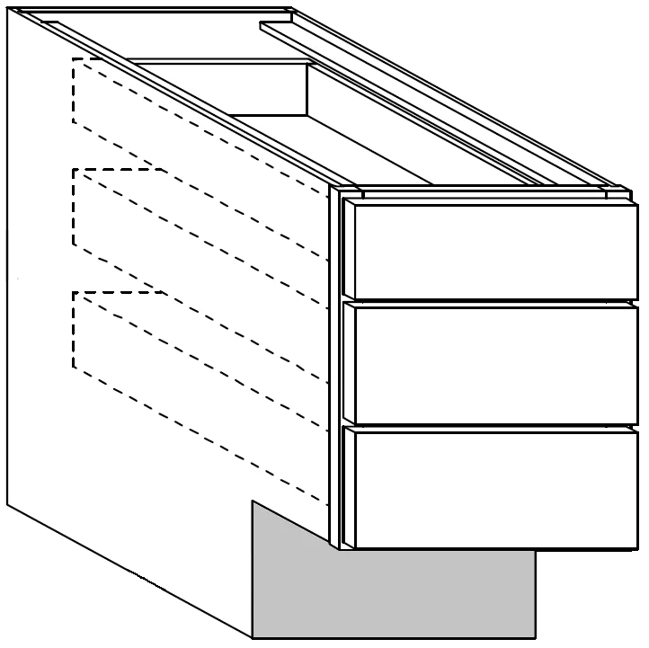 3 Drawer Base 12 W X 32-1/2 H X 24 D (9 inch toe) – Rustic Denali Stain by Legend