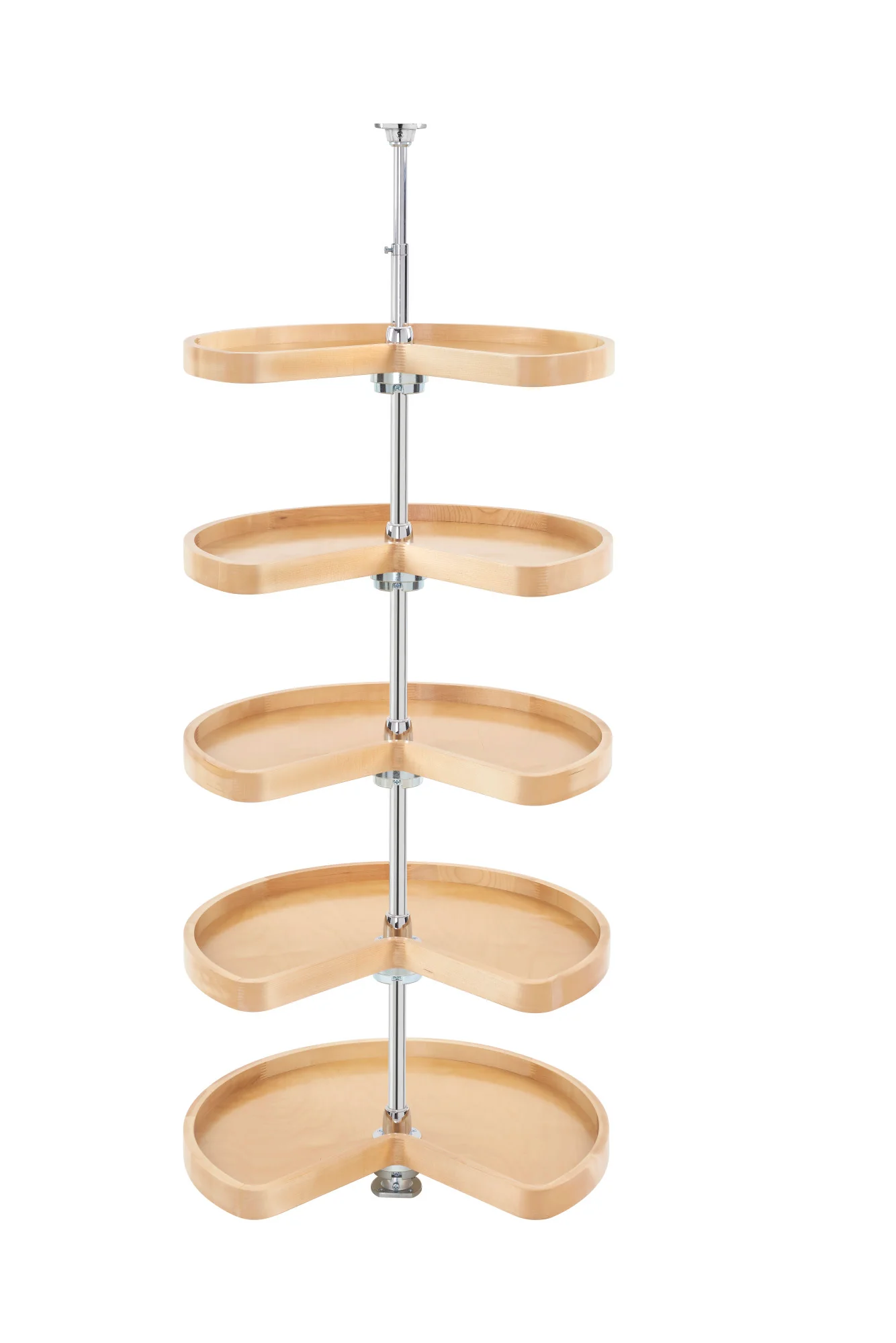 24” Kidney Shape Lazy Susan Shape Set -5 Shelves (No Post) Natural Wood