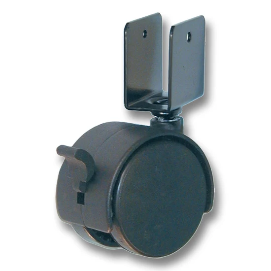 Twin Wheel Caster With Brake, 50mm, 3/4" U Channel, Rated For  88 lbs, Black