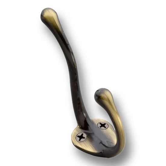 Hickory Hardware Hook Zinc Antique Brass 5/8″ Center-to-Center 3″ Length, 1″ Width
