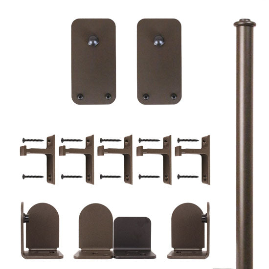 Quiet Glide Rolling Door Basic Rectangle Hardware Kit, Long Bracket, 6 Foot Rail, Bronze