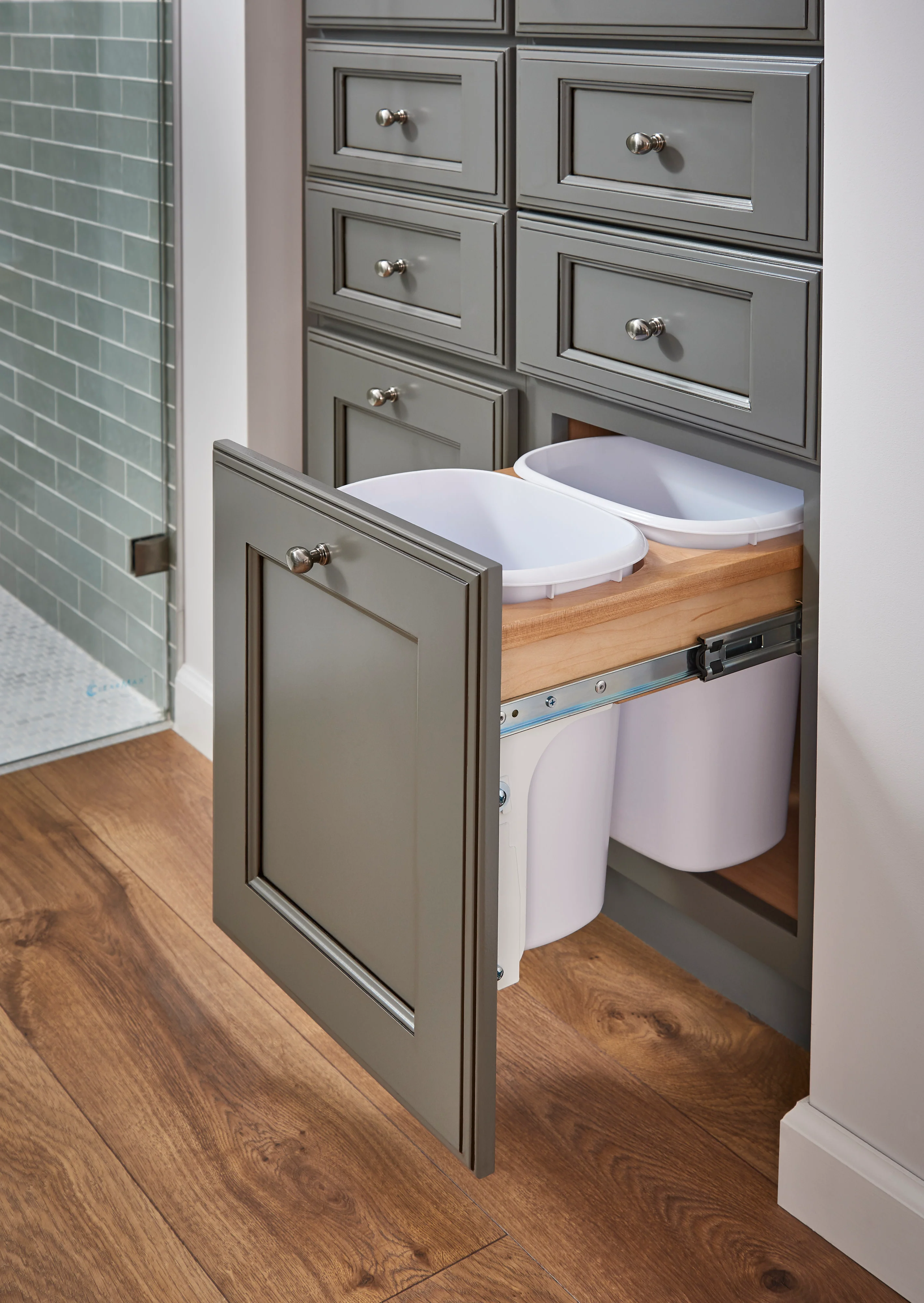 Natural Maple Double 10 Quart Top Mount Waste Container For 15″ Vanity Base