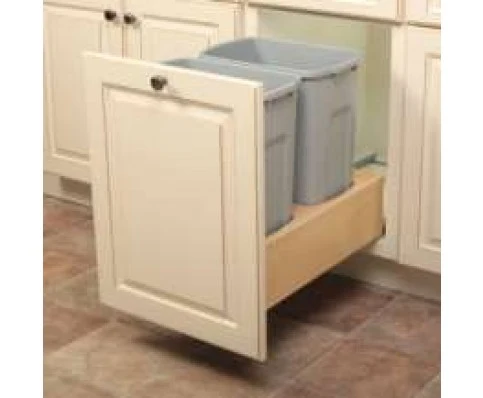 KV Soft-Close Under-Mount Wooden Trash Recycling Pullout, 35 Quart, White, Double