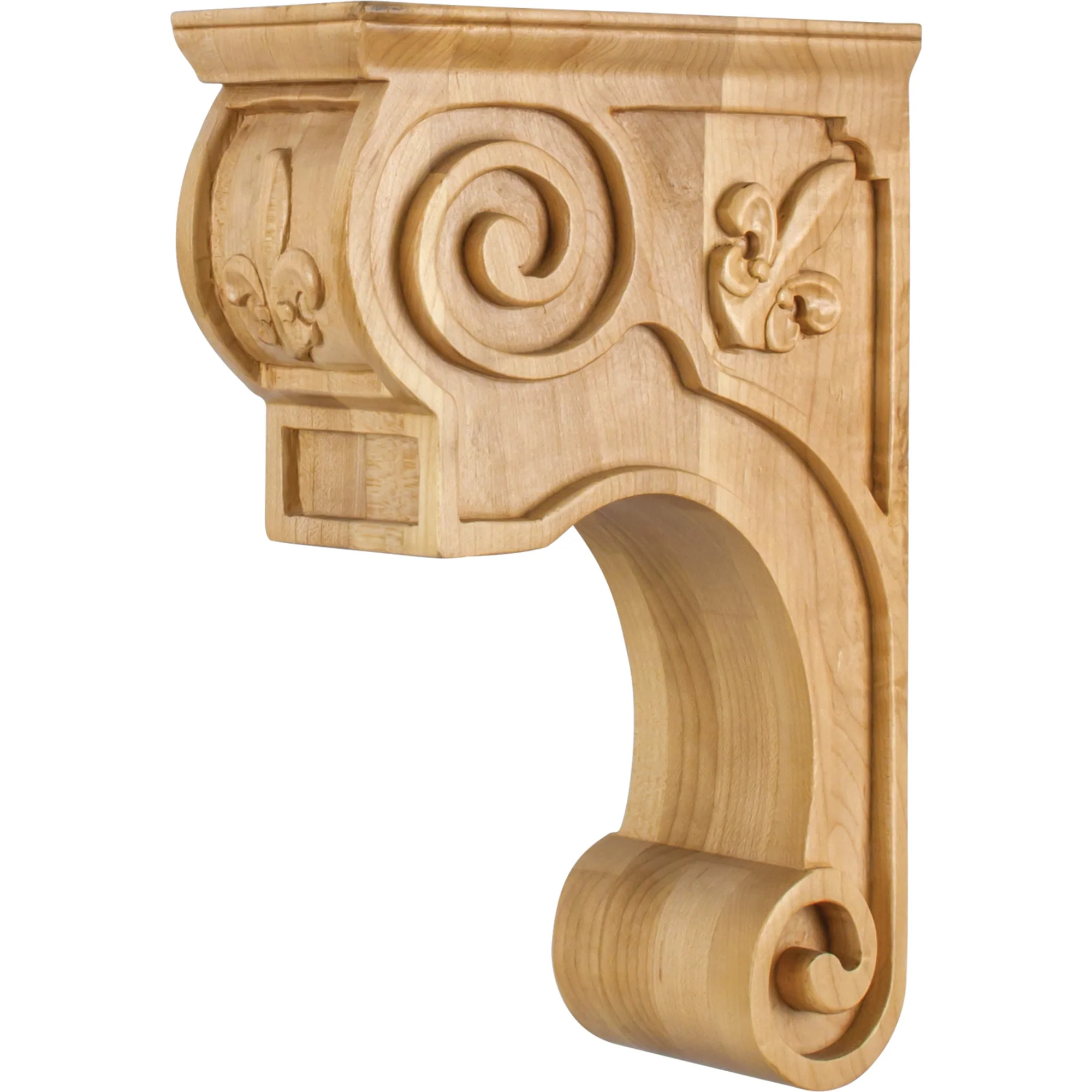 Hardware Resources Scrolled Fleur-de-lis Corbel, Rubberwood