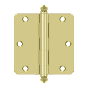 Deltana 3-1/2” x 3-1/2” Hinge With Ball Tips, Thickness .085” Polished Brass 1/4″ Radius