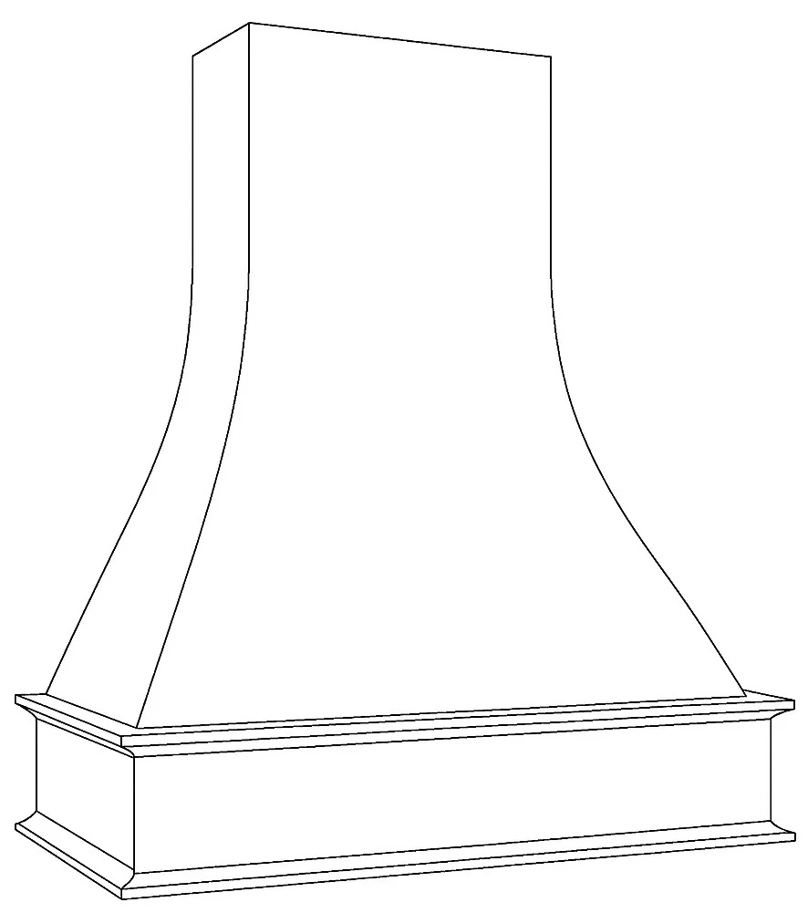 Contoured Chimney Hood 38 W X 46 H X 20 D (top 12″ trimable Order blower) – Denali Stain by Legend