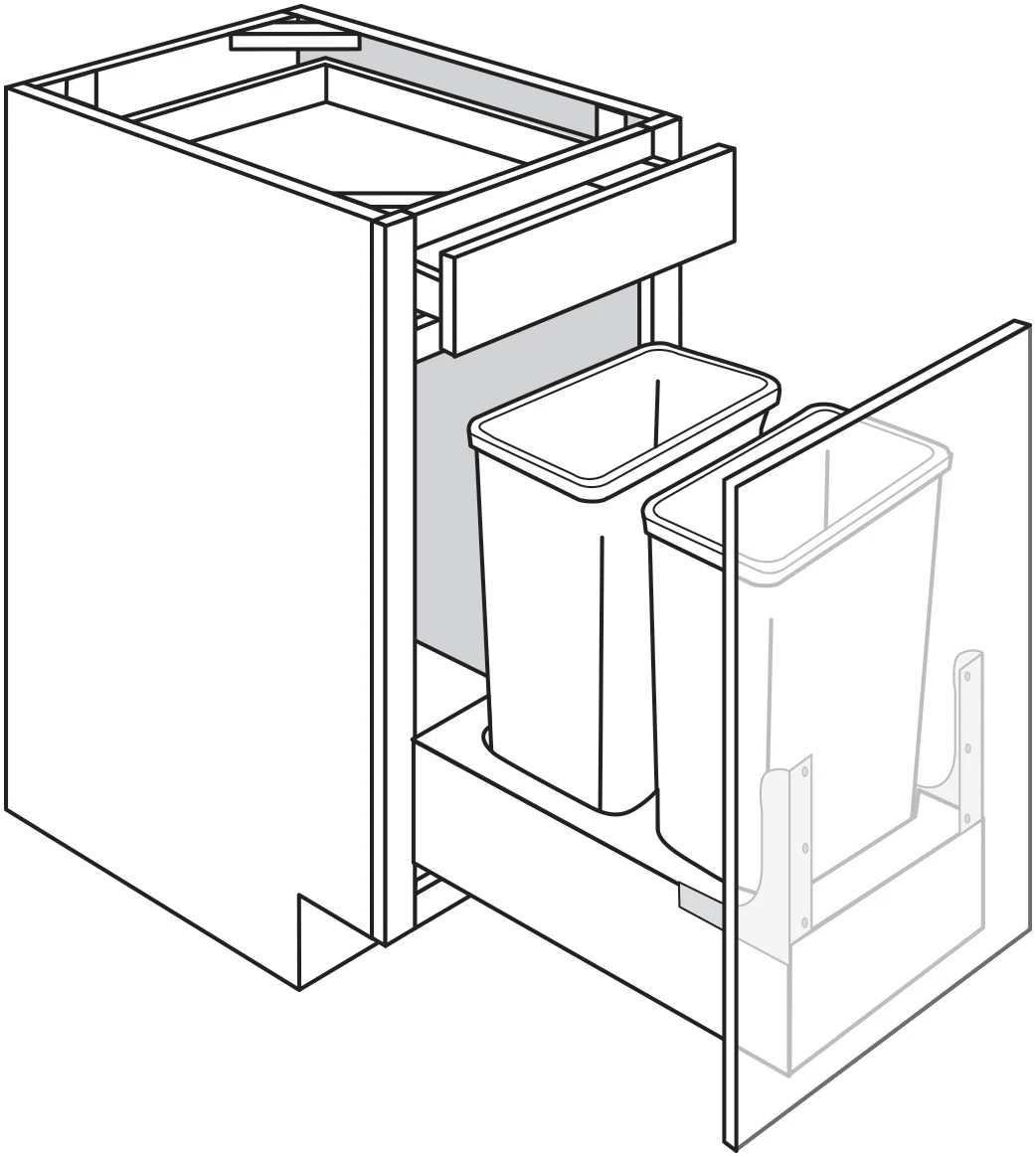 Base w/ Trash pullout & door mount kit 18 W X 34-1/2 H X 24 D – Essex Oak by JSI