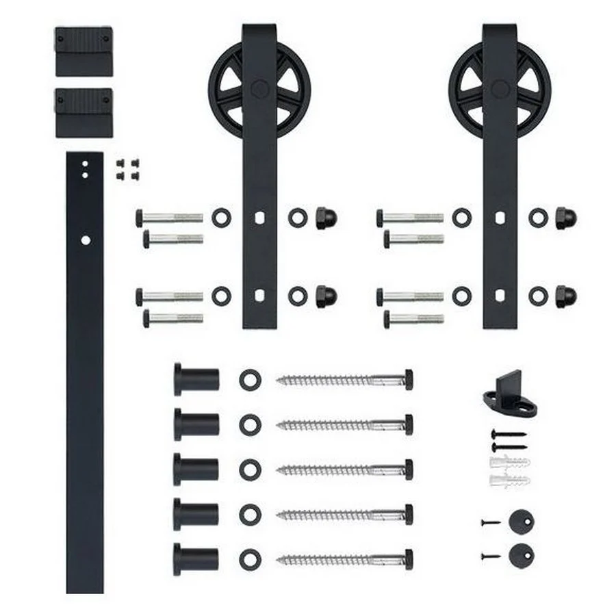 Steel Collection Hook Strap Wheel Rolling Door Hardware Kit Black