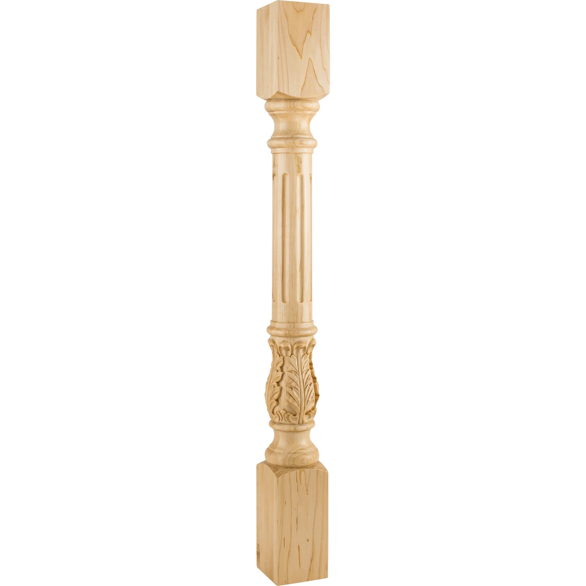 Hardware Resources Fluted Round Acanthus Post Rubberwood 35-1/2″ Length 3-1/2″ Width