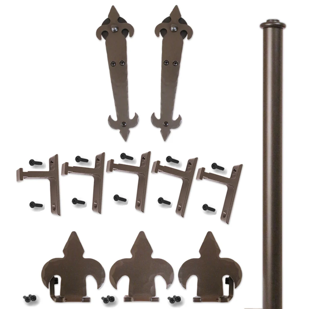 Quiet Glide Hammered Rolling Door Fleur-De-Lis Hardware Kit