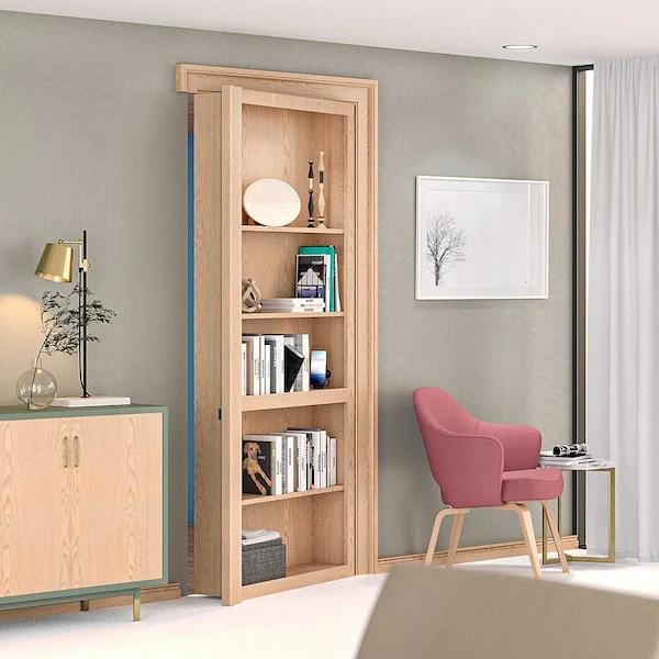 Red Oak 32" Invisidoor Book Case Out-Swing Right Hand Mounting With Secret Book Latch