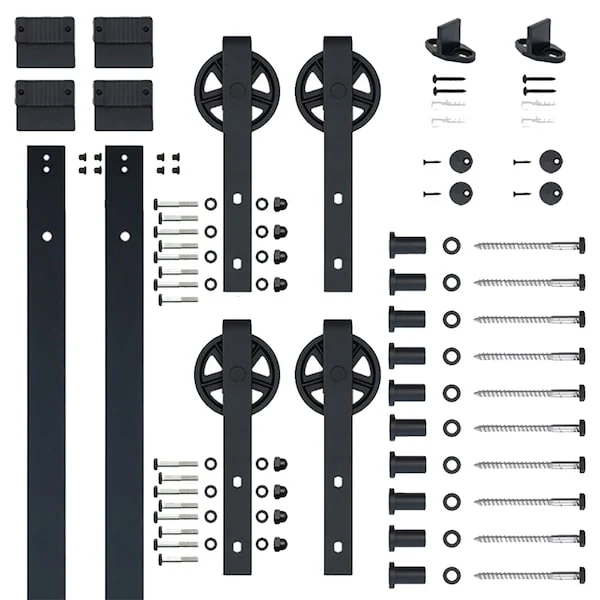Steel Collection Hook Strap Wheel Rolling Door Hardware Kit Black