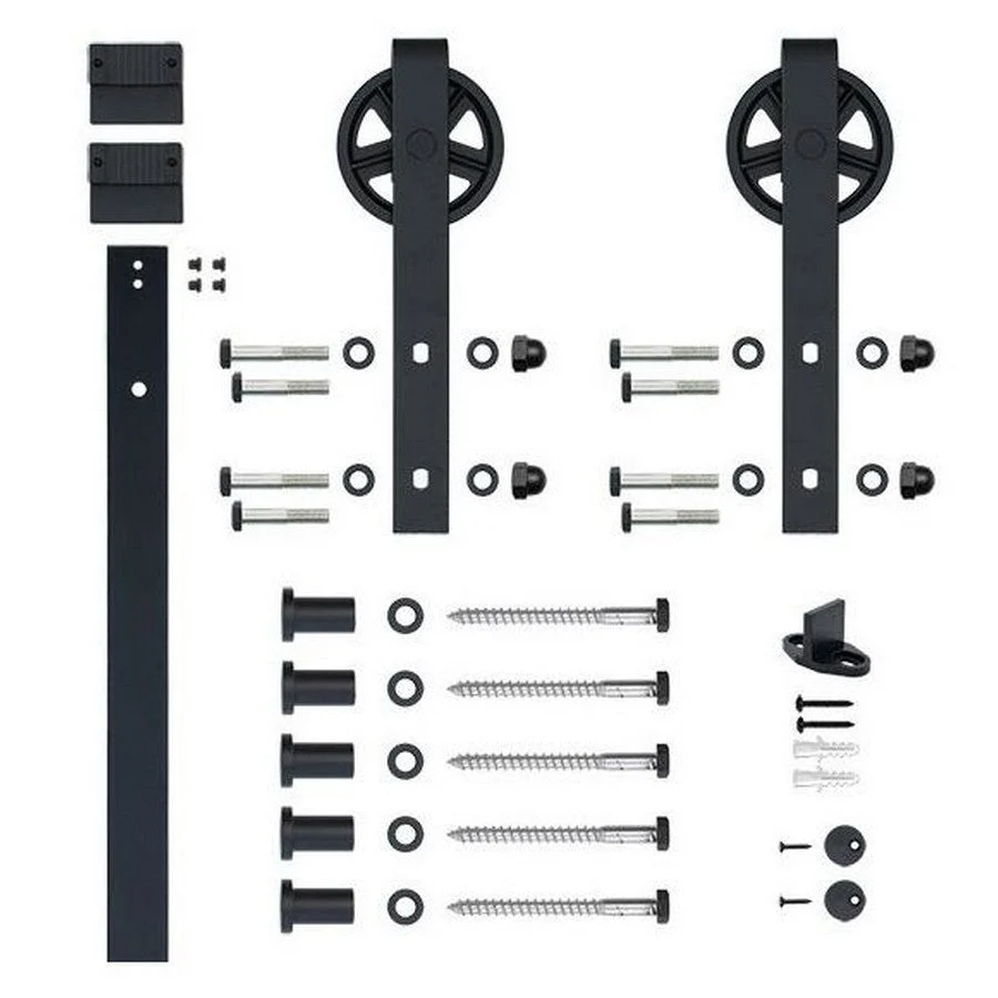 Steel Collection Hook Strap Wheel Rolling Door Hardware Kit Black