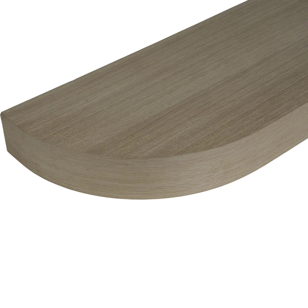 48" L x 2.5" T x 10" D Curved Floating Shelf, 8.5" Radius, 1 Corner, Red Oak