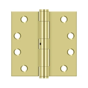 Deltana 4” x 4” Heavy Duty Square Hinge, Thickness .129” Non-Removable Pin, Polished Brass
