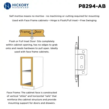 Hickory Hardware Self Mortise Free Swinging Hinge 3-1/8" x 1-7/16"
